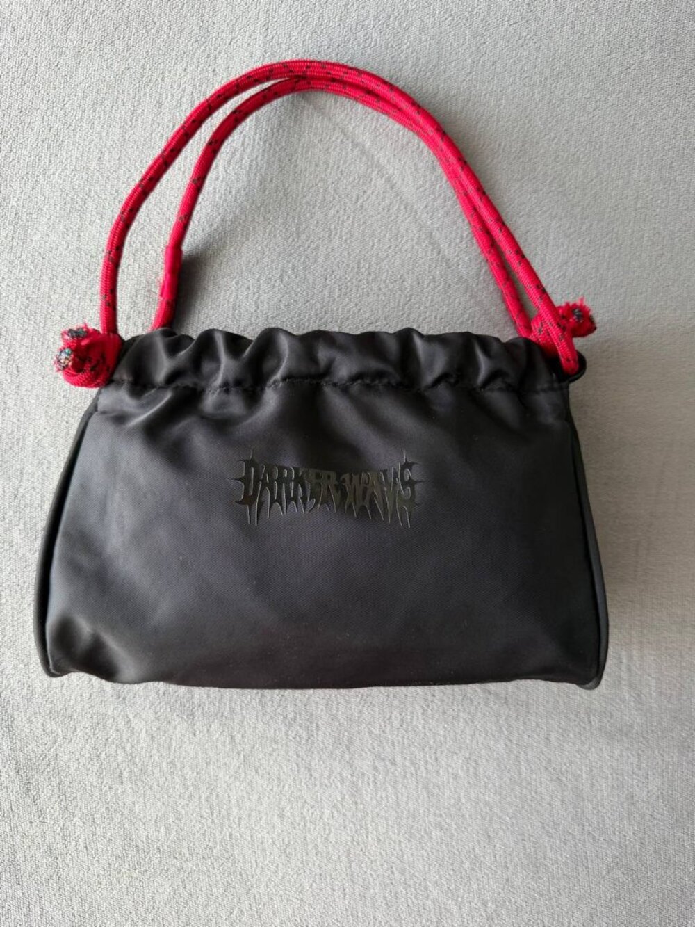 Darker Wavs Mini Nylon Drawstring Bag Black Red Rope Handle Gothic Alt Streetwea